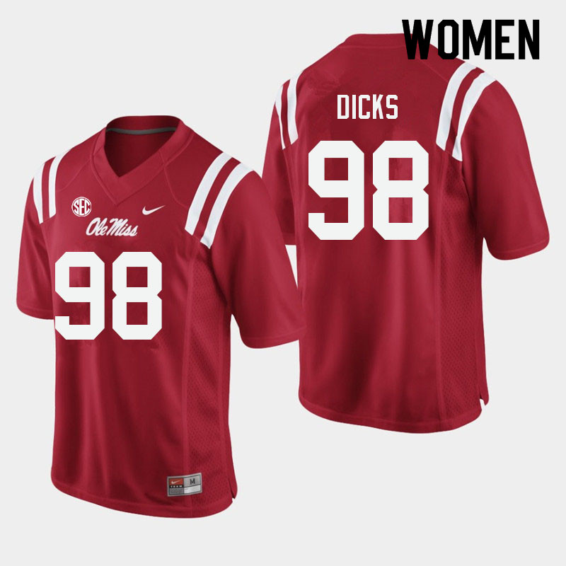Women #98 Jaden Dicks Ole Miss Rebels College Football Jerseys Sale-Red